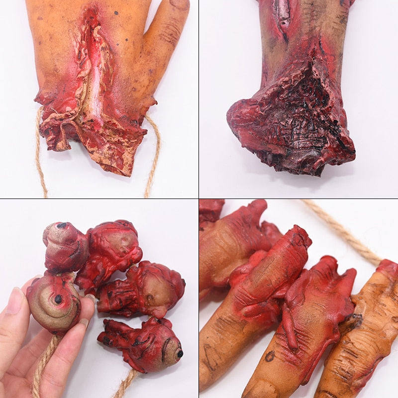 Horror Halloween Ornament Hanging Pendant Scary Bloody Mouse Bat Finger Hanging Props Haunted House Halloween Decorations acacuss