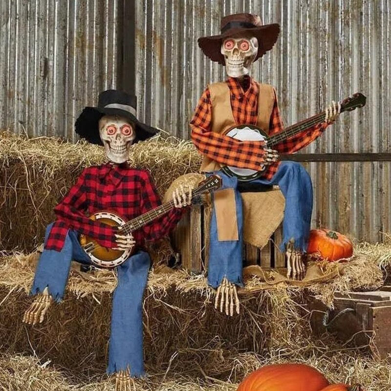 2023 Latest Horror Night Gifts-Funny Luminescent Animated Dueling Banjo Skeletons For Halloween Glowing Living Room Decoration acacuss