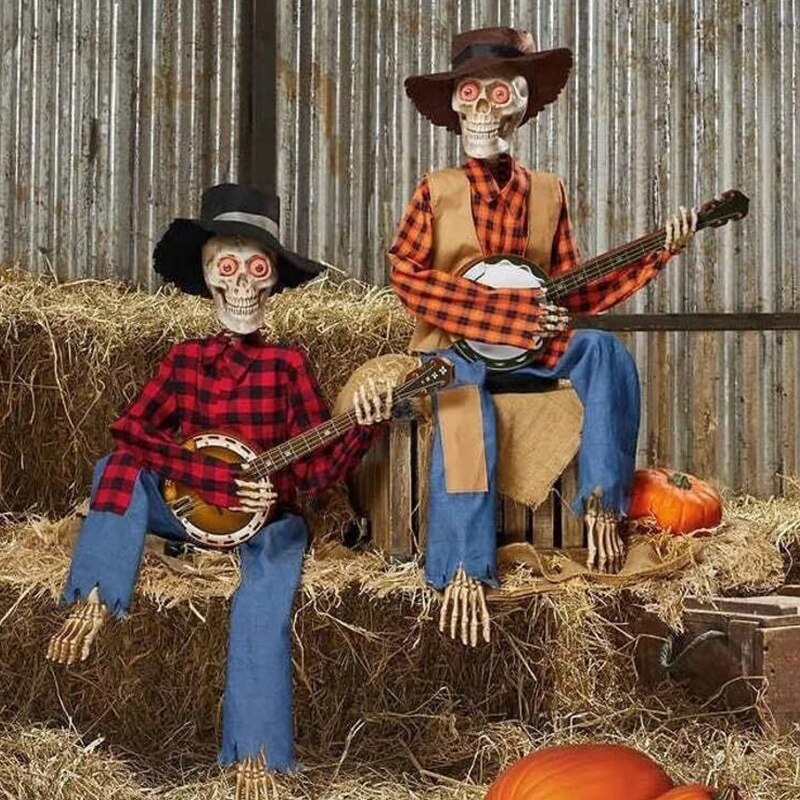 2023 Latest Horror Night Gifts-Funny Luminescent Animated Dueling Banjo Skeletons For Halloween Glowing Living Room Decoration acacuss