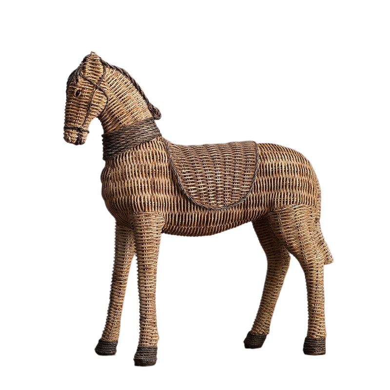 Horse Resin Statue Rattan Weaving Pattern Simulation Animal Modern Art Decoration Study Tv Cabinet Wine Cabinet Sculpture Craft acacuss