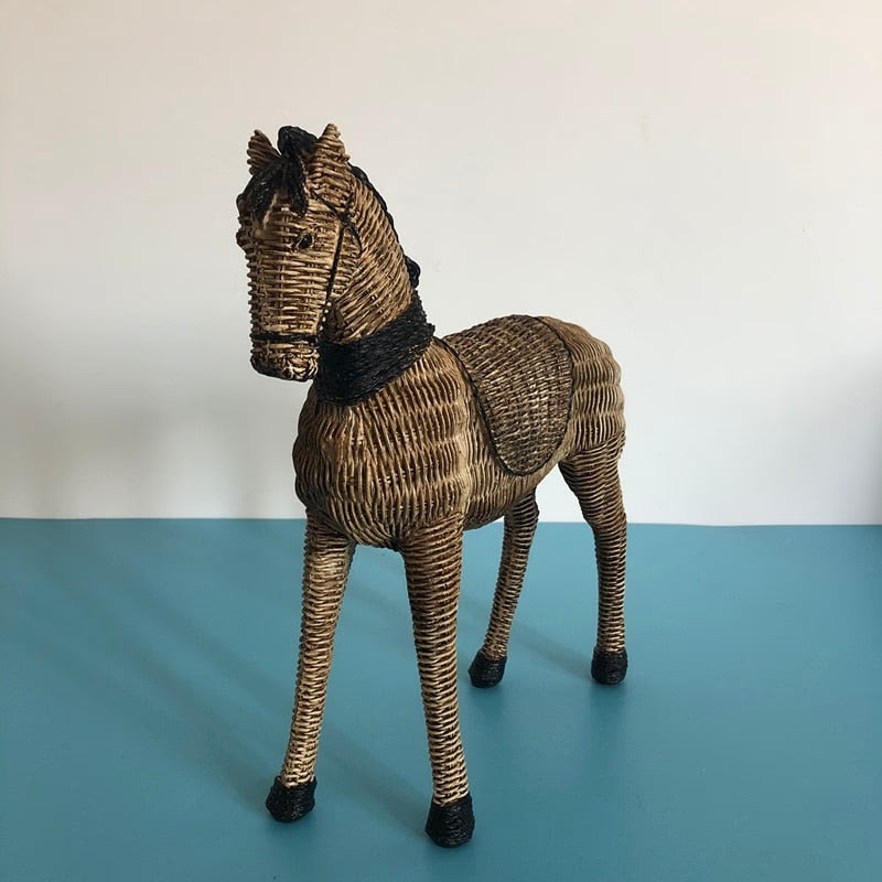Horse Resin Statue Rattan Weaving Pattern Simulation Animal Modern Art Decoration Study Tv Cabinet Wine Cabinet Sculpture Craft acacuss