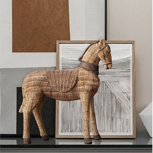 Horse Resin Statue Rattan Weaving Pattern Simulation Animal Modern Art Decoration Study Tv Cabinet Wine Cabinet Sculpture Craft acacuss