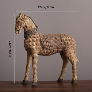 Horse Resin Statue Rattan Weaving Pattern Simulation Animal Modern Art Decoration Study Tv Cabinet Wine Cabinet Sculpture Craft acacuss