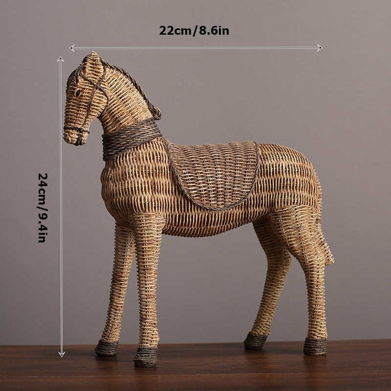 Horse Resin Statue Rattan Weaving Pattern Simulation Animal Modern Art Decoration Study Tv Cabinet Wine Cabinet Sculpture Craft acacuss