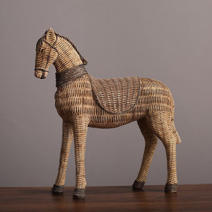 Horse Resin Statue Rattan Weaving Pattern Simulation Animal Modern Art Decoration Study Tv Cabinet Wine Cabinet Sculpture Craft acacuss