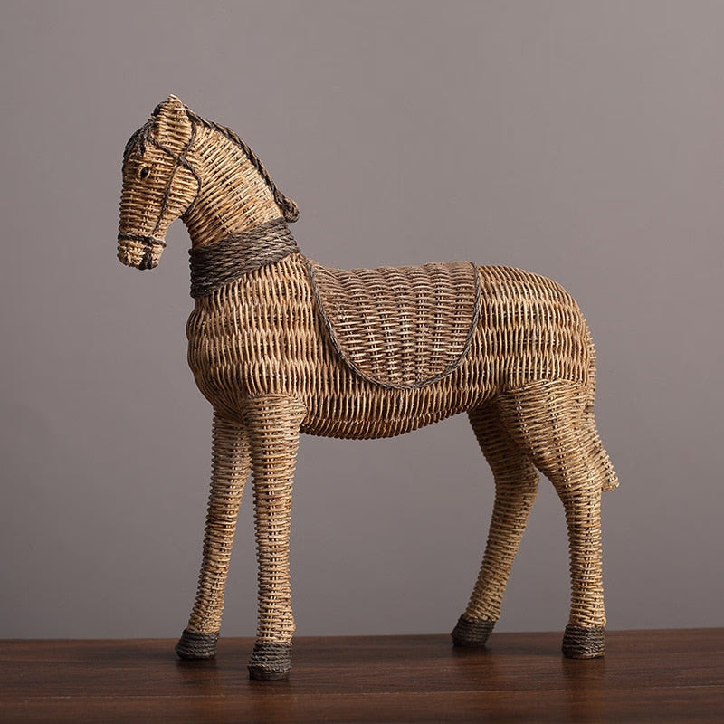 Horse Resin Statue Rattan Weaving Pattern Simulation Animal Modern Art Decoration Study Tv Cabinet Wine Cabinet Sculpture Craft acacuss