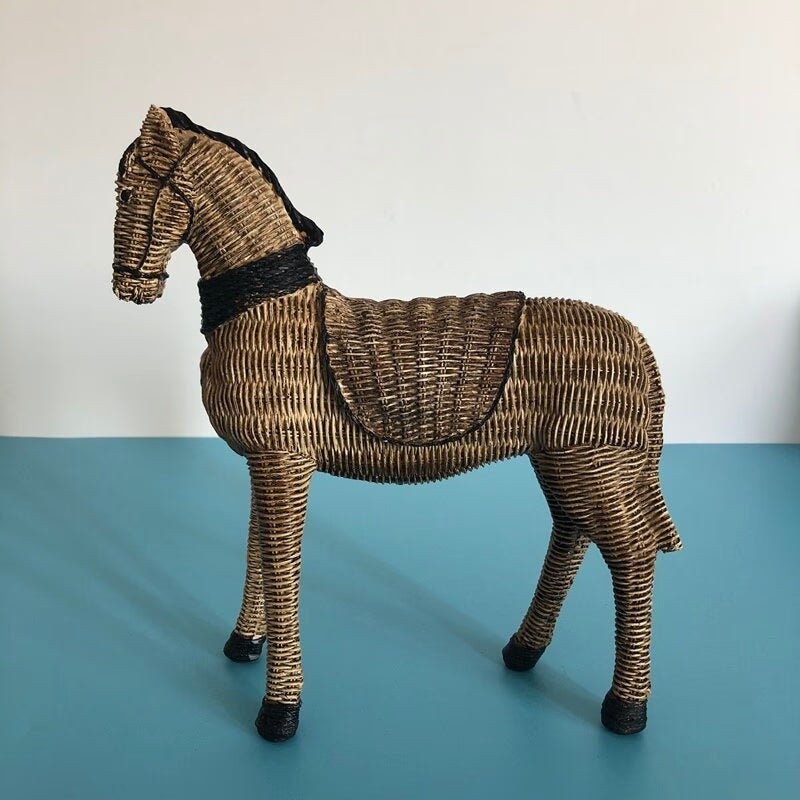 Horse Resin Statue Rattan Weaving Pattern Simulation Animal Modern Art Decoration Study Tv Cabinet Wine Cabinet Sculpture Craft acacuss