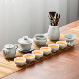 Ice Grey Glaze Kung Fu Tea Set Home Office Ceramic Teapot Handle Tea Cup Tea Tray Plant Grey Tea Pot and Cup Set Luxury Tea Set acacuss