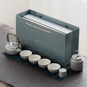 Ice Grey Glaze Kung Fu Tea Set Home Office Ceramic Teapot Handle Tea Cup Tea Tray Plant Grey Tea Pot and Cup Set Luxury Tea Set acacuss