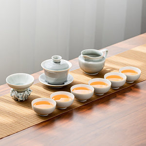 Ice Grey Glaze Kung Fu Tea Set Home Office Ceramic Teapot Handle Tea Cup Tea Tray Plant Grey Tea Pot and Cup Set Luxury Tea Set acacuss