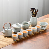 Ice Grey Glaze Kung Fu Tea Set Home Office Ceramic Teapot Handle Tea Cup Tea Tray Plant Grey Tea Pot and Cup Set Luxury Tea Set acacuss