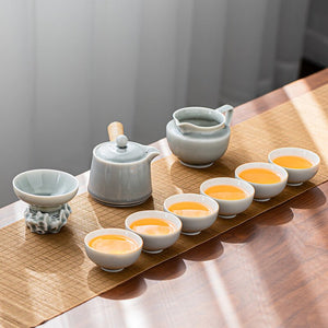 Ice Grey Glaze Kung Fu Tea Set Home Office Ceramic Teapot Handle Tea Cup Tea Tray Plant Grey Tea Pot and Cup Set Luxury Tea Set acacuss