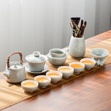 Ice Grey Glaze Kung Fu Tea Set Home Office Ceramic Teapot Handle Tea Cup Tea Tray Plant Grey Tea Pot and Cup Set Luxury Tea Set acacuss
