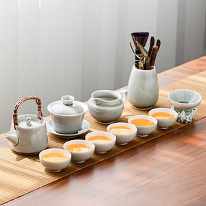 Ice Grey Glaze Kung Fu Tea Set Home Office Ceramic Teapot Handle Tea Cup Tea Tray Plant Grey Tea Pot and Cup Set Luxury Tea Set acacuss