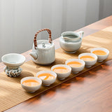 Ice Grey Glaze Kung Fu Tea Set Home Office Ceramic Teapot Handle Tea Cup Tea Tray Plant Grey Tea Pot and Cup Set Luxury Tea Set acacuss
