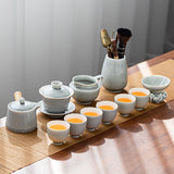 Ice Grey Glaze Kung Fu Tea Set Home Office Ceramic Teapot Handle Tea Cup Tea Tray Plant Grey Tea Pot and Cup Set Luxury Tea Set acacuss