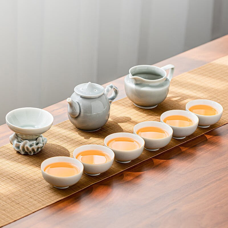 Ice Grey Glaze Kung Fu Tea Set Home Office Ceramic Teapot Handle Tea Cup Tea Tray Plant Grey Tea Pot and Cup Set Luxury Tea Set acacuss
