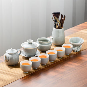 Ice Grey Glaze Kung Fu Tea Set Home Office Ceramic Teapot Handle Tea Cup Tea Tray Plant Grey Tea Pot and Cup Set Luxury Tea Set acacuss