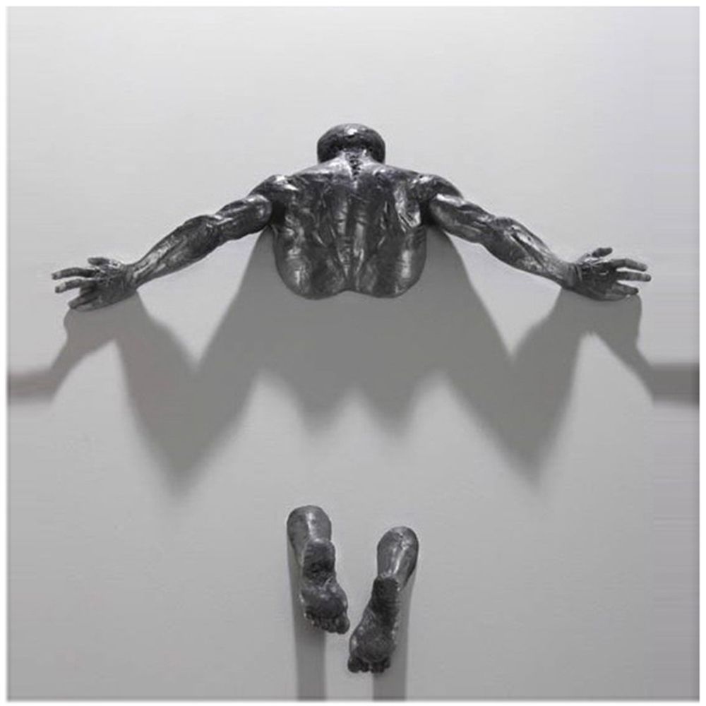 Imitation Copper Resin Ornament Abstract Character Wall Art Climbing Man 3D Through Wall Statue Sculpture acacuss