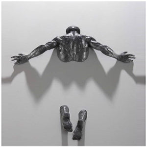 Imitation Copper Resin Ornament Abstract Character Wall Art Climbing Man 3D Through Wall Statue Sculpture acacuss