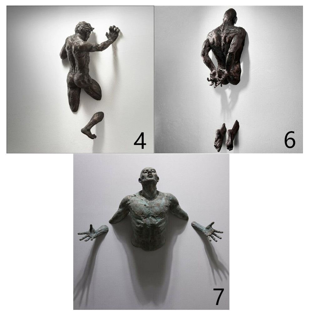 Imitation Copper Resin Ornament Abstract Character Wall Art Climbing Man 3D Through Wall Statue Sculpture acacuss