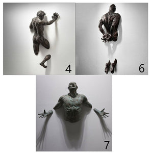 Imitation Copper Resin Ornament Abstract Character Wall Art Climbing Man 3D Through Wall Statue Sculpture acacuss