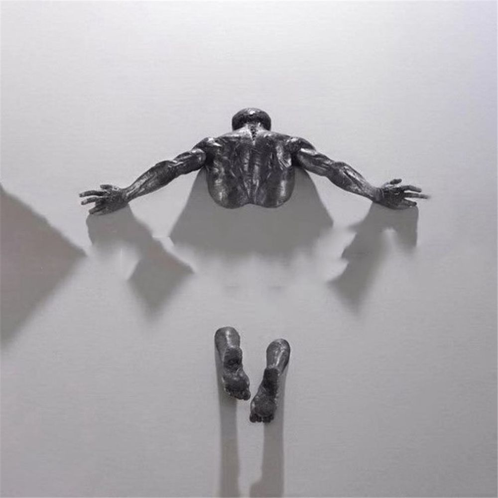 Imitation Copper Resin Ornament Abstract Character Wall Art Climbing Man 3D Through Wall Statue Sculpture acacuss