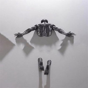 Imitation Copper Resin Ornament Abstract Character Wall Art Climbing Man 3D Through Wall Statue Sculpture acacuss