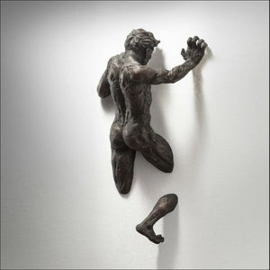 Imitation Copper Resin Ornament Abstract Character Wall Art Climbing Man 3D Through Wall Statue Sculpture acacuss