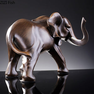 Imitation Wood Elephant Statue Resin Crafts Animal Sculpture Desk Decoration Ornaments Living Room Furnishings Home Decor Modern acacuss
