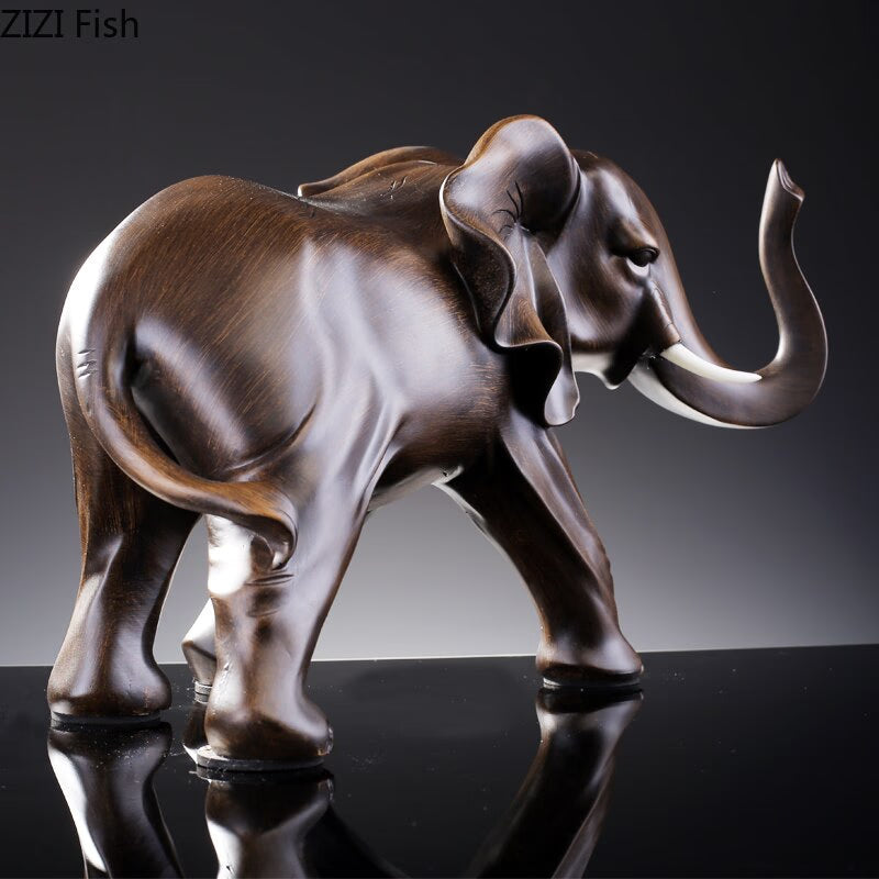 Imitation Wood Elephant Statue Resin Crafts Animal Sculpture Desk Decoration Ornaments Living Room Furnishings Home Decor Modern acacuss
