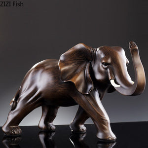 Imitation Wood Elephant Statue Resin Crafts Animal Sculpture Desk Decoration Ornaments Living Room Furnishings Home Decor Modern acacuss