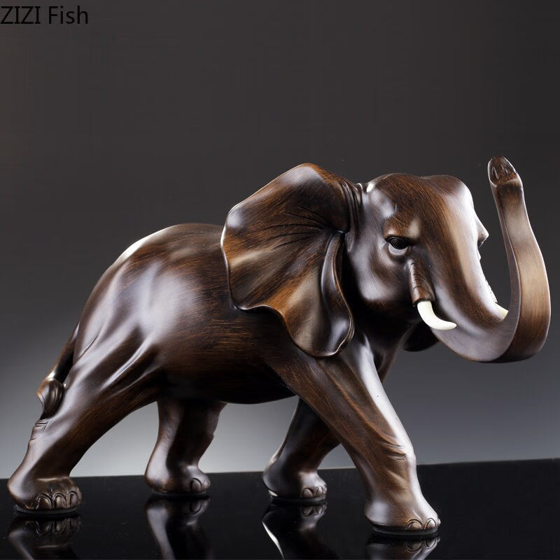 Imitation Wood Elephant Statue Resin Crafts Animal Sculpture Desk Decoration Ornaments Living Room Furnishings Home Decor Modern acacuss