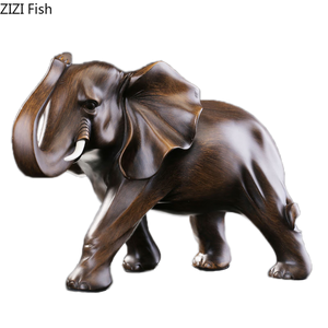 Imitation Wood Elephant Statue Resin Crafts Animal Sculpture Desk Decoration Ornaments Living Room Furnishings Home Decor Modern acacuss
