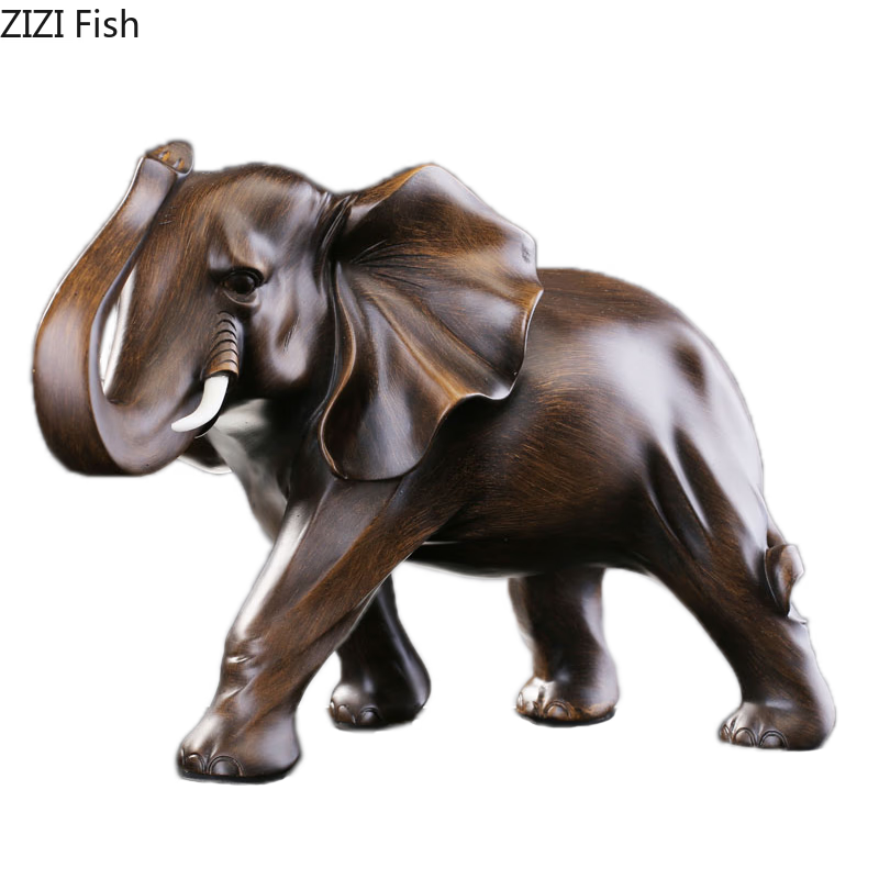 Imitation Wood Elephant Statue Resin Crafts Animal Sculpture Desk Decoration Ornaments Living Room Furnishings Home Decor Modern acacuss