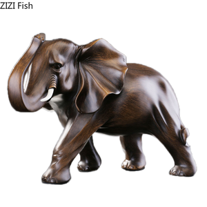 Imitation Wood Elephant Statue Resin Crafts Animal Sculpture Desk Decoration Ornaments Living Room Furnishings Home Decor Modern acacuss