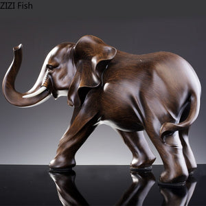 Imitation Wood Elephant Statue Resin Crafts Animal Sculpture Desk Decoration Ornaments Living Room Furnishings Home Decor Modern acacuss