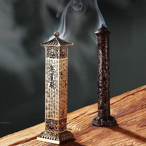 Incense Burner Retro Vertical Relief Craft Hollow Carving Dragon Phoenix Pillar Spice Incense Holder Office Home Accessories acacuss
