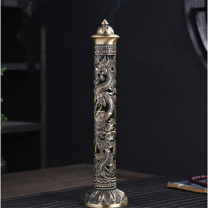 Incense Burner Retro Vertical Relief Craft Hollow Carving Dragon Phoenix Pillar Spice Incense Holder Office Home Accessories acacuss