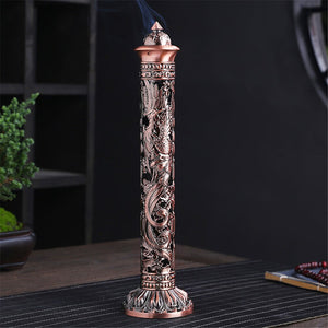 Incense Burner Retro Vertical Relief Craft Hollow Carving Dragon Phoenix Pillar Spice Incense Holder Office Home Accessories acacuss