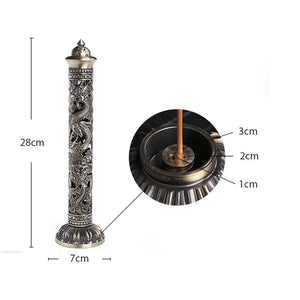 Incense Burner Retro Vertical Relief Craft Hollow Carving Dragon Phoenix Pillar Spice Incense Holder Office Home Accessories acacuss