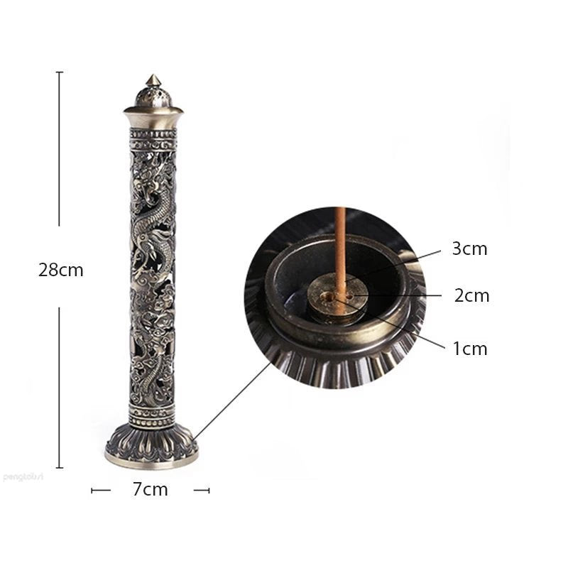 Incense Burner Retro Vertical Relief Craft Hollow Carving Dragon Phoenix Pillar Spice Incense Holder Office Home Accessories acacuss