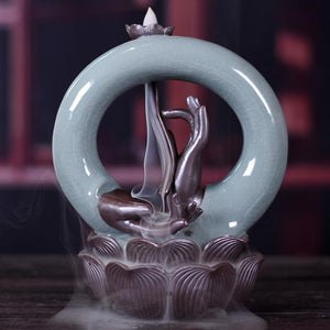 Incense Holder Buddha Hand Smoke Backflow Ornament Buddhism Bergamot Incense Burner Ceramic Smoke Waterfall Censer Cones Decor acacuss