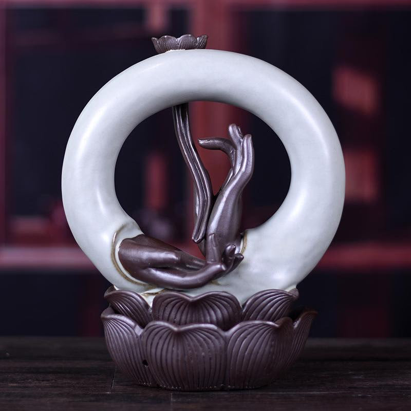 Incense Holder Buddha Hand Smoke Backflow Ornament Buddhism Bergamot Incense Burner Ceramic Smoke Waterfall Censer Cones Decor acacuss