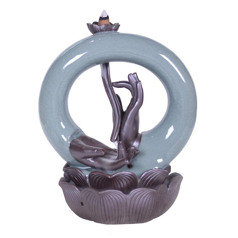 Incense Holder Buddha Hand Smoke Backflow Ornament Buddhism Bergamot Incense Burner Ceramic Smoke Waterfall Censer Cones Decor acacuss