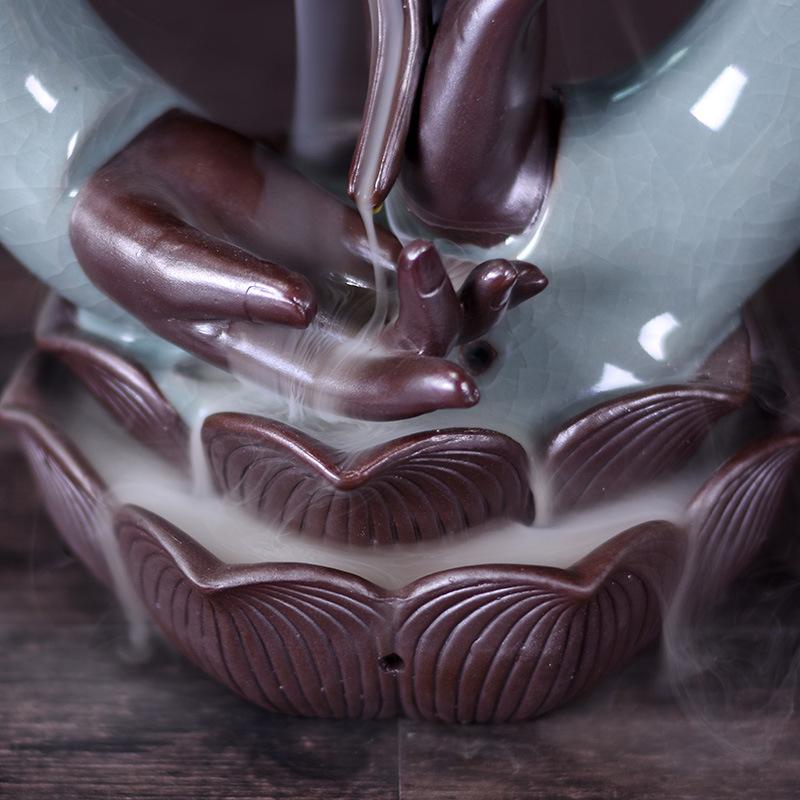 Incense Holder Buddha Hand Smoke Backflow Ornament Buddhism Bergamot Incense Burner Ceramic Smoke Waterfall Censer Cones Decor acacuss