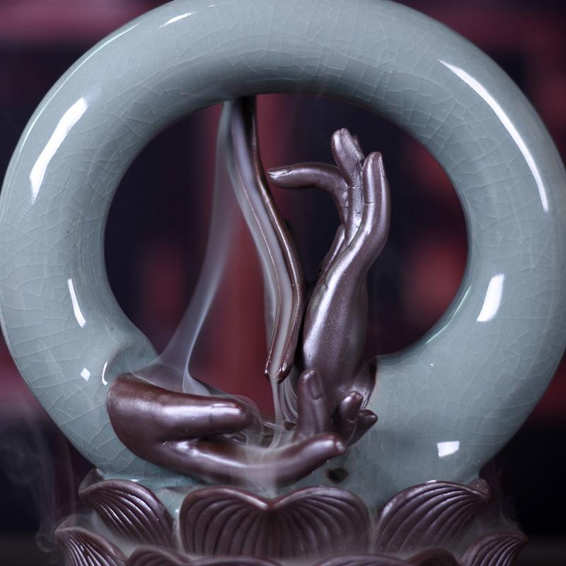 Incense Holder Buddha Hand Smoke Backflow Ornament Buddhism Bergamot Incense Burner Ceramic Smoke Waterfall Censer Cones Decor acacuss