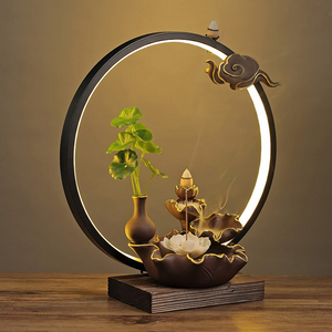 Incense burner holder Led Lamp BackFlow Incense Porch  Decoration Ceramic Lamp Ring Bergamot Lotus Heart - acacuss