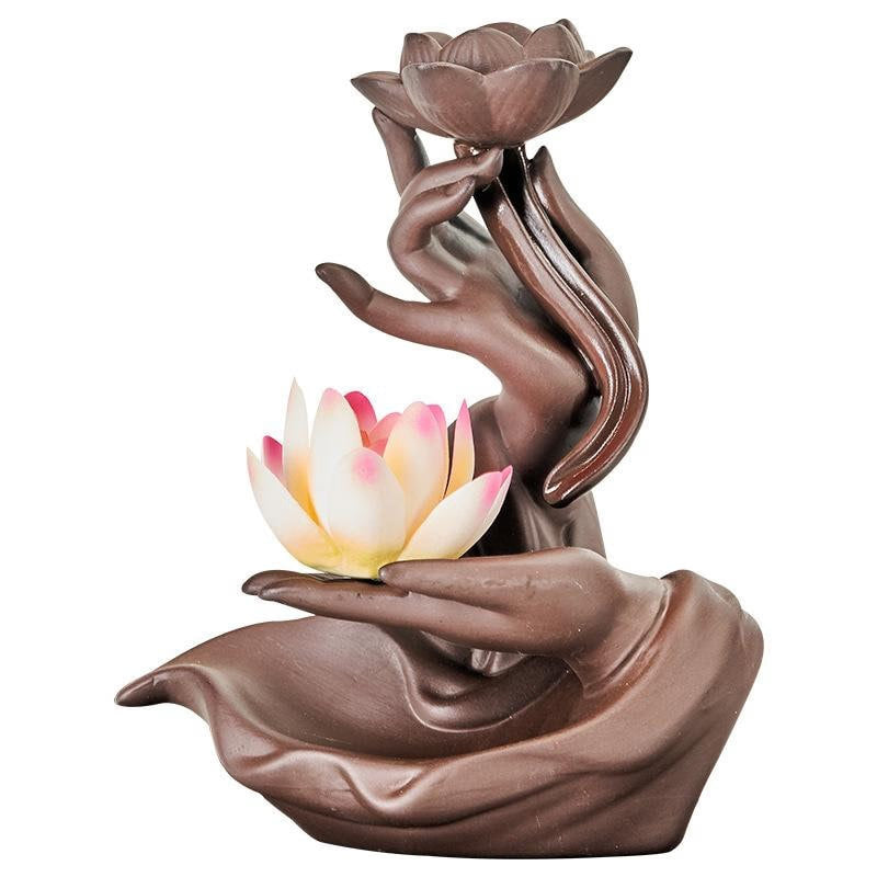 ACACUSS Ceramic Lotus Incense Burner Led Lamp BackFlow Incense Porch  Decoration Ceramic Lamp Ring Bergamot Lotus Heart - ACACUSS