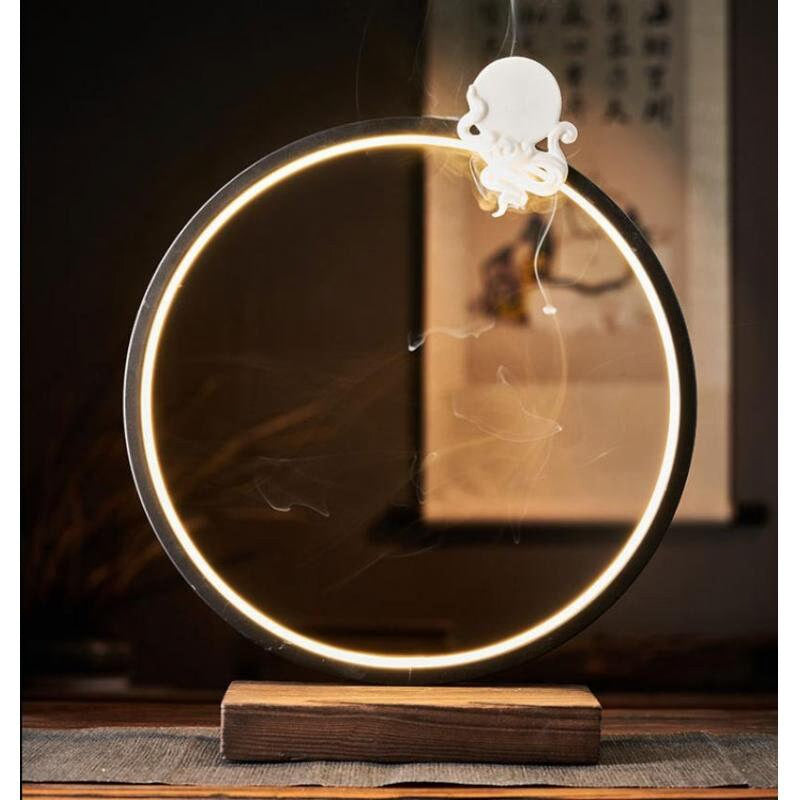 ACACUSS Ceramic Lotus Incense Burner Led Lamp BackFlow Incense Porch  Decoration Ceramic Lamp Ring Bergamot Lotus Heart - ACACUSS